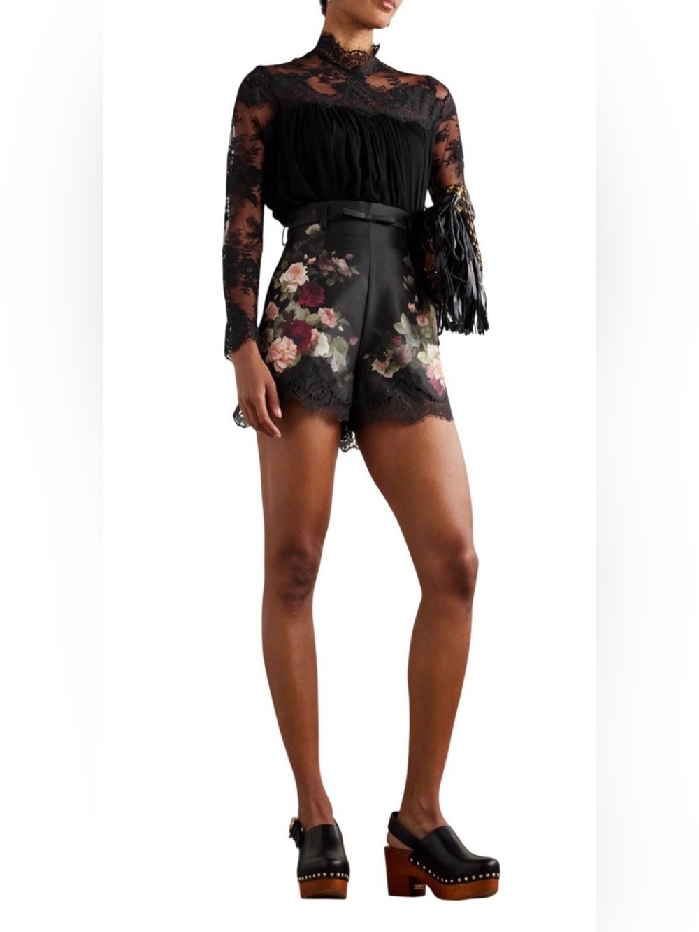 Zimmermann Hypnotic Black High-Waist Floral Lace-Trim Shorts